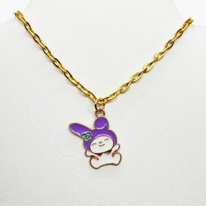 Necklace Sanrio My Melody Hello Kitty Kawaii Purple White Enamel Gold Tone